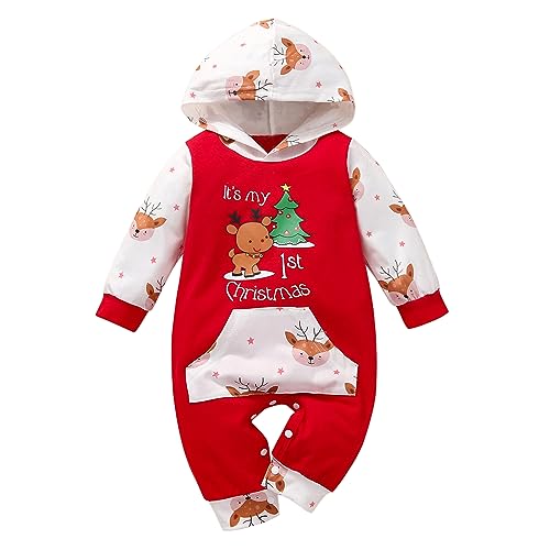 Petalum Unisex Baby Weihnachten Hooded Overalls Langarm Weihnachtsstrampler Kapuze Mein erster Weihnachten Neugeboren Jumpsuit Outift für 0-12 Monate Petalum Unisex Baby Weihnachten Hooded Overalls Langarm Weihnachtsstrampler Kapuze Mein erster Weihnachten Neugeboren Jumpsuit Outift für 0-12 Monate von Petalum