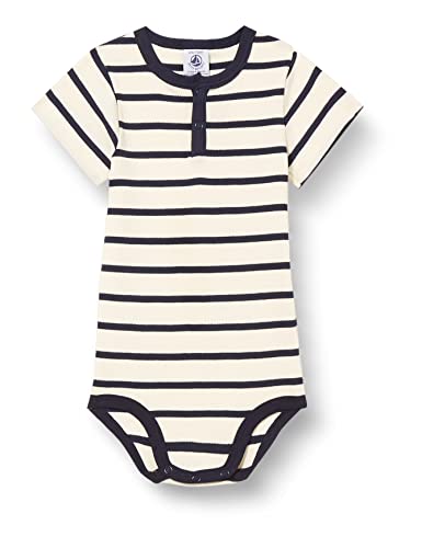 Petit Bateau Baby Jungen Kurzarm-Body mit Kragen, Weiss Avalanche / Blau Smoking, 12 Monate von Petit Bateau