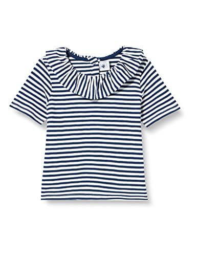 Petit Bateau Baby Mädchen Kurzarmbluse, Blau Medieval / Weiss Marshmallow, 12 Monate von Petit Bateau