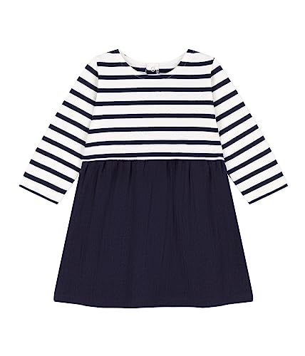 Petit Bateau Baby Mädchen Langarmkleid, Blau Smoking / Weiss Marshmallow, 18 Monate von Petit Bateau