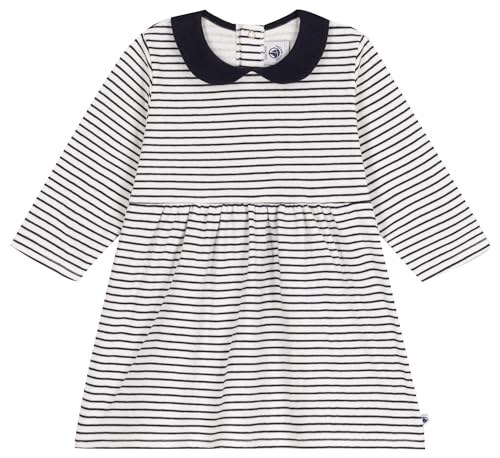 Petit Bateau Baby Mädchen Langarmkleid, Weiss Marshmallow / Blau Smoking, 24 Monate von Petit Bateau