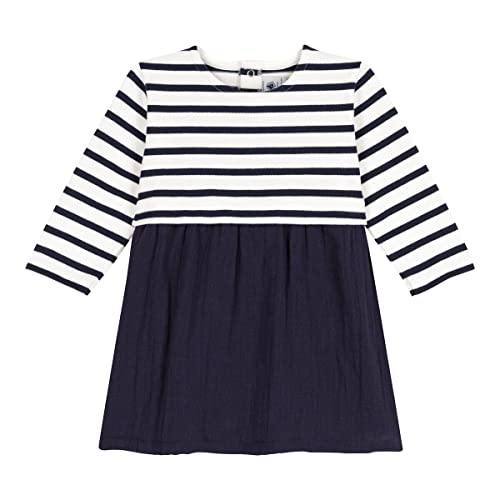 Petit Bateau Baby Mädchen Langarmkleid, Blau Smoking / Weiss Marshmallow, 18 Monate von Petit Bateau