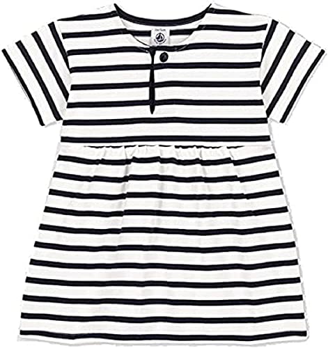 Petit Bateau Baby Mädchen Kurzarmkleid, Weiss Marshmallow / Blau Smoking, 24 Monate von Petit Bateau