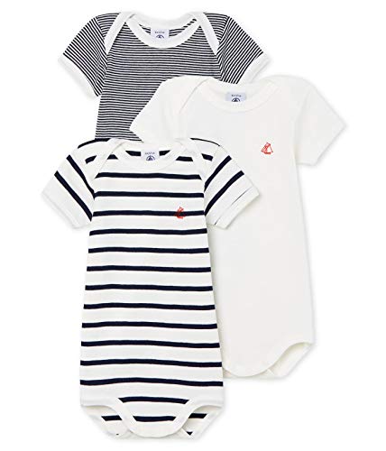 Petit Bateau Unisex Baby Baby Bodysuit, 3er Pack, Mehrfarbig (Weiß Blau), 18 Monate von Petit Bateau