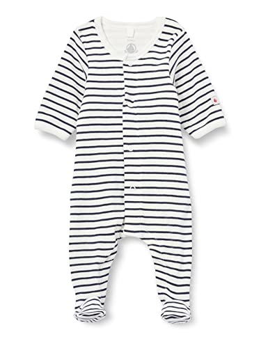 Petit Bateau Unisex Baby Body, Weiss Marshmallow / Blau Smoking, 12 Monate von Petit Bateau