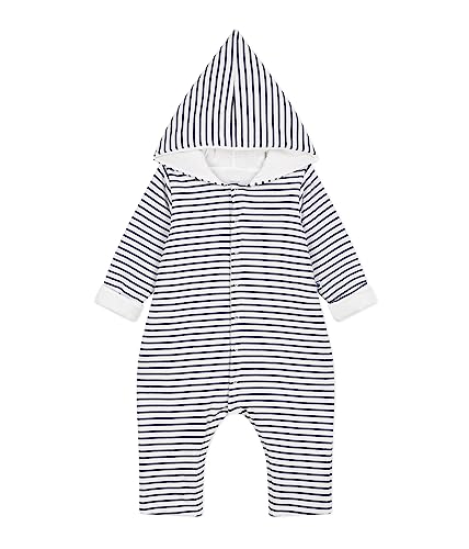 Petit Bateau Unisex Baby Langer Overall, Weiss Marshmallow / Blau Smoking, 0 Monate von Petit Bateau