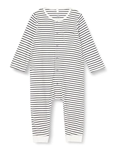 Petit Bateau Unisex Baby Langer Overall, Weiss Marshmallow / Blau Smoking, 6 Monate von Petit Bateau