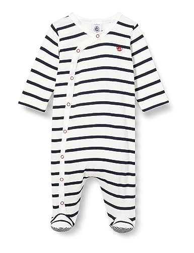 Petit Bateau Unisex Baby Pyjama zum Schlafen gut, Weiss Marshmallow / Blau Smoking, 12 Monate von Petit Bateau