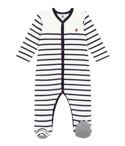 Petit Bateau Unisex Baby Pyjama zum Schlafen gut, Weiss Marshmallow / Blau Smoking, 12 Monate von Petit Bateau