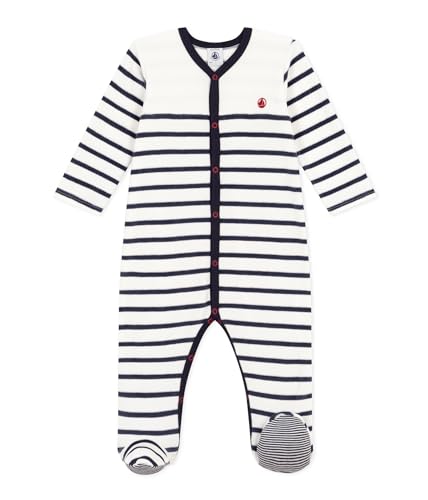 Petit Bateau Unisex Baby Pyjama zum Schlafen gut, Weiss Marshmallow / Blau Smoking, 6 Monate von Petit Bateau
