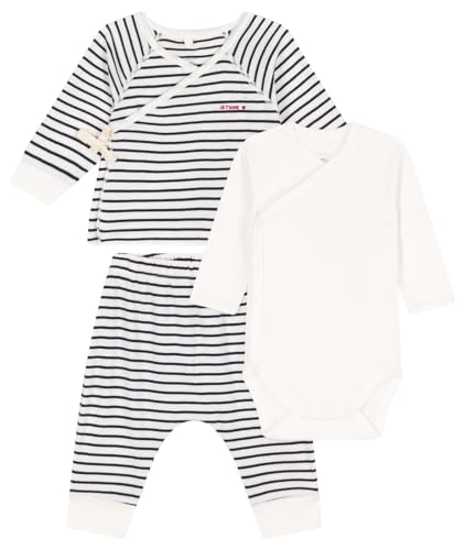 Petit Bateau Unisex Baby3-teiliges Set (3er Pack) , Weiss Marshmallow / Blau Smoking, 0 Monate von Petit Bateau