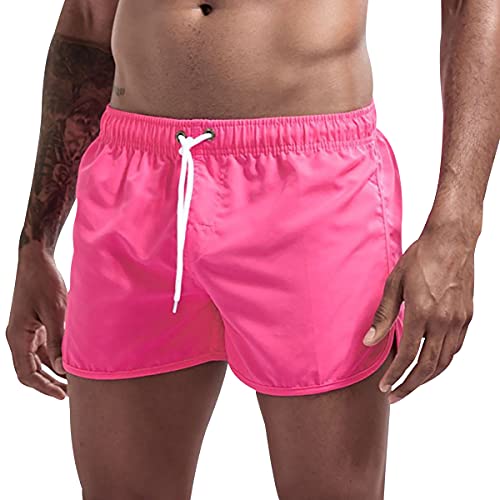 Badehose Herren Badeshorts Herren Kurz Schnelltrocknend Boardshorts Badehosen Männer Schwimmhose Herren Swim Shorts Men Swimming Shorts Schwimmshort Herren Strandshorts Beach Shorts Herren Rosa XL von Peuignao