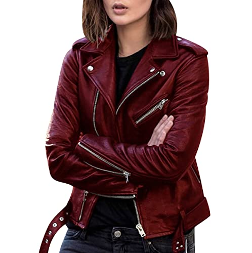 Peuignao Damen Biker Lederjacke Rot S Kunstleder Pu Jacke Mantel Motorradjacke Kurze Pu Lederjacke Frauen Faux Leather Jacket für Damen Peuignao Damen Biker Lederjacke Rot S Kunstleder Pu Jacke Mantel Motorradjacke Kurze Pu Lederjacke Frauen Faux Leather Jacket für Damen von Peuignao