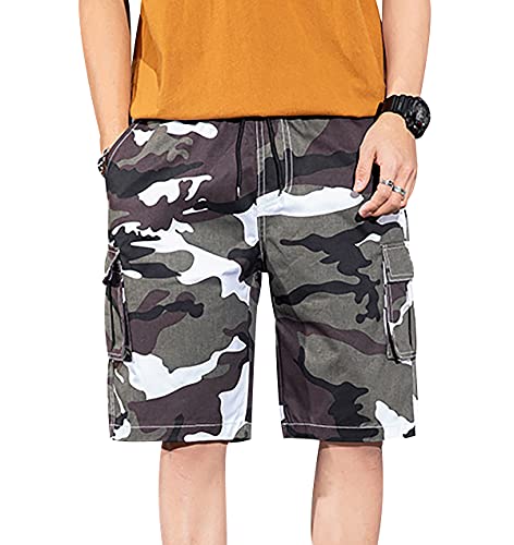 Cargo Shorts Herren Cargohose Herren Kurz Cargoshorts Mens Camo Cargo Shorts Jogger Kurze Hose Herren Kurze Hosen Männer Freizeithose Tarn Shorts Combat Cargo Short Camouflage Tactical Weiß Grün XL von Peuignao