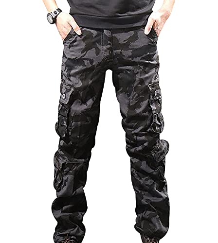 Cargohose Camouflage Herren Freizeithose Herren Lang Zip Cargo Hose Mens Cargo Pants Herr Cargo-Hosen Zipp-Off-Cargohose Combat Cargo Jogger Hose Cargo Männer Hosen Cargo Pant Baggy Tarn Schwarz 34 von Peuignao