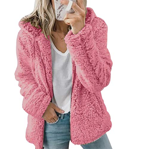 Fleecejacke Damen Stehkragen Fleecejacken Damen Teddy Fleece Mantel Damen Teddyfleece Jacke Vliesjacke Damen Winter Fleecemantel Damen Fleece Jacke Fleecejacke Frauen Oversize Vlies Mantel Rosa 3XL von Peuignao