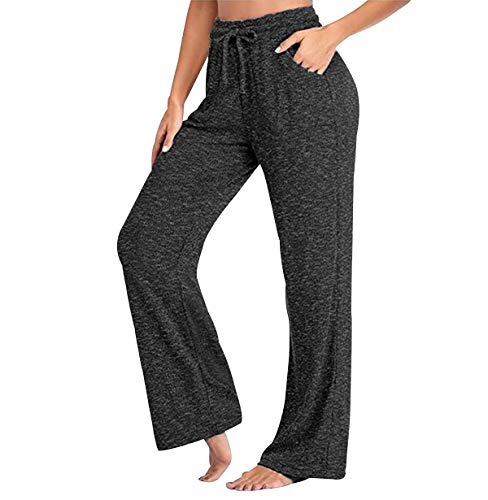 Freizeithose Damen Lang Wide Leg Hose Damen Homewear Hose Haushosen Loungehose Yogahose Damen Hosen Weites Bein Damen Lounge Hose Frauen Freizeit Damen Hose Sporthose Jogginghose Lockere Schwarz 3XL von Peuignao