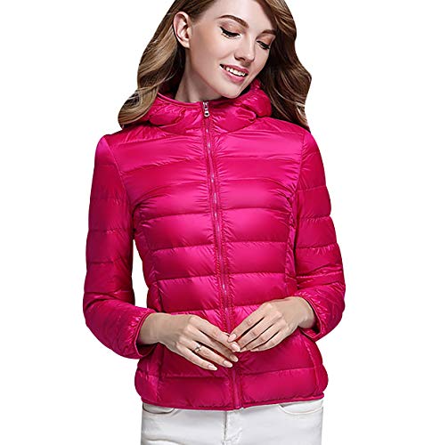 Leichte Daunenjacke Damen Leichter Daunenmantel Damen Ultraleichte Daunenjacke Damen Packbar Leicht Daunen Steppjacke mit Kapuze Federleichtec Daunenjacken Daunen Mantel Für Frauen Jacken Rosa 2XL von Peuignao