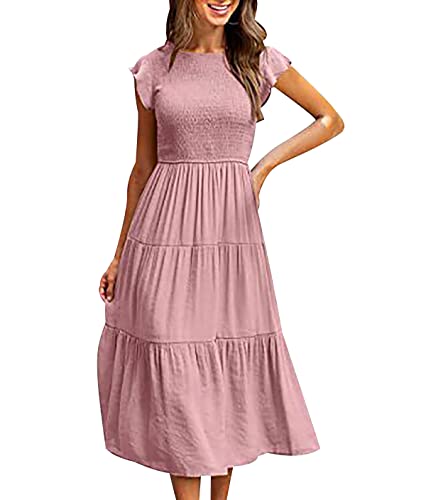 Strandkleid Damen Langes Sommerkleid Damen Lang Lange Sommerkleider Boho Tunika Kleid Damen Casual Kleider Sommer Freizeitkleid Beach Dress Strandkleider Damen Sommer Boho-Kleid Freizeitkleider Rosa L von Peuignao