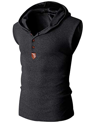 Tanktop Kapuze Herren Gym Muscle Vest Tank Top Herren Knöpfe Trägershirt Kapuzen Tanktops Männer Hoodie Ärmellos Tank-Top T Shirt Sport Tank Tops Herren Hoody Ärmellos kapuzenpullover Fitness Grau 2XL von Peuignao