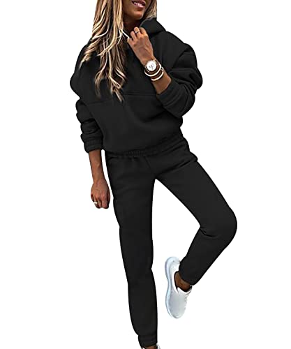 Trainingsanzug Damen Freizeitanzug Hausanzug Damen Große Größen Loungewear 2Pac Jogginganzug Damen Set Tracksuit Women Zweiteiler 2 Teiler Damen Jogginganzüge Trainingsanzüge für Frauen Schwarz M von Peuignao