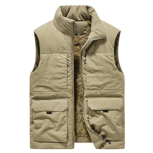 Weste Herren Outdoor Fleeceweste Herren Wattierte Weste Steppweste Winterweste Herren Gefüttert Ärmellose Jacke Fleece Weste Herren Herrenwesten Übergrößen Bodywarmer Weste Ärmellos Herren Khaki L von Peuignao