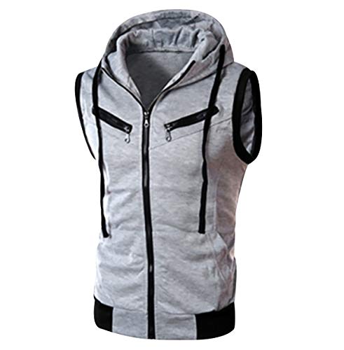 Zipped Hoodie Ärmellos Herren Tanktop Kapuze Herren Gym Vest Tank Top Herren Trägershirt Kapuzen Tanktops Männer Tank-Top Ärmelloses T Shirt Ärmellos Sport Hoody Ärmellos Kapuzenpullover Grau 4XL von Peuignao