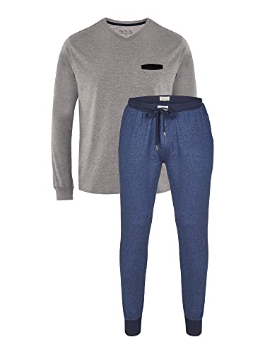 Phil & Co. Berlin Herren Pyjama 1-Pack Long - grau-Navy - Größe L von Phil & Co. Berlin