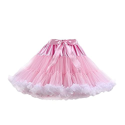 PhilaeEC Damen Petticoat Tüllrock Tutu Unterrock Ballett Tanzkleid Cosplay Ballkleid Abendkleid Gelegenheit Zubehör, Länge 40cm, Taille 55-95cm(Rosa+Weiß) von PhilaeEC