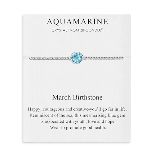 Philip Jones März (Aquamarin) Geburtsstein-Fußkettchen mit Zircondia®-Kristallen von Philip Jones