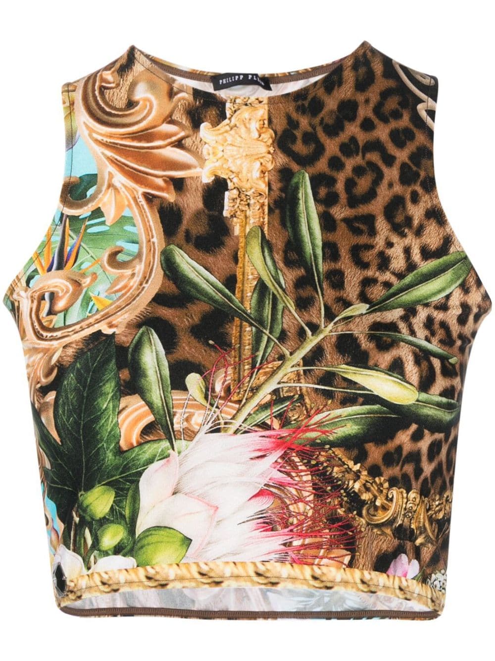 Philipp Plein Cropped-Top mit barocken Blumen - Braun von Philipp Plein