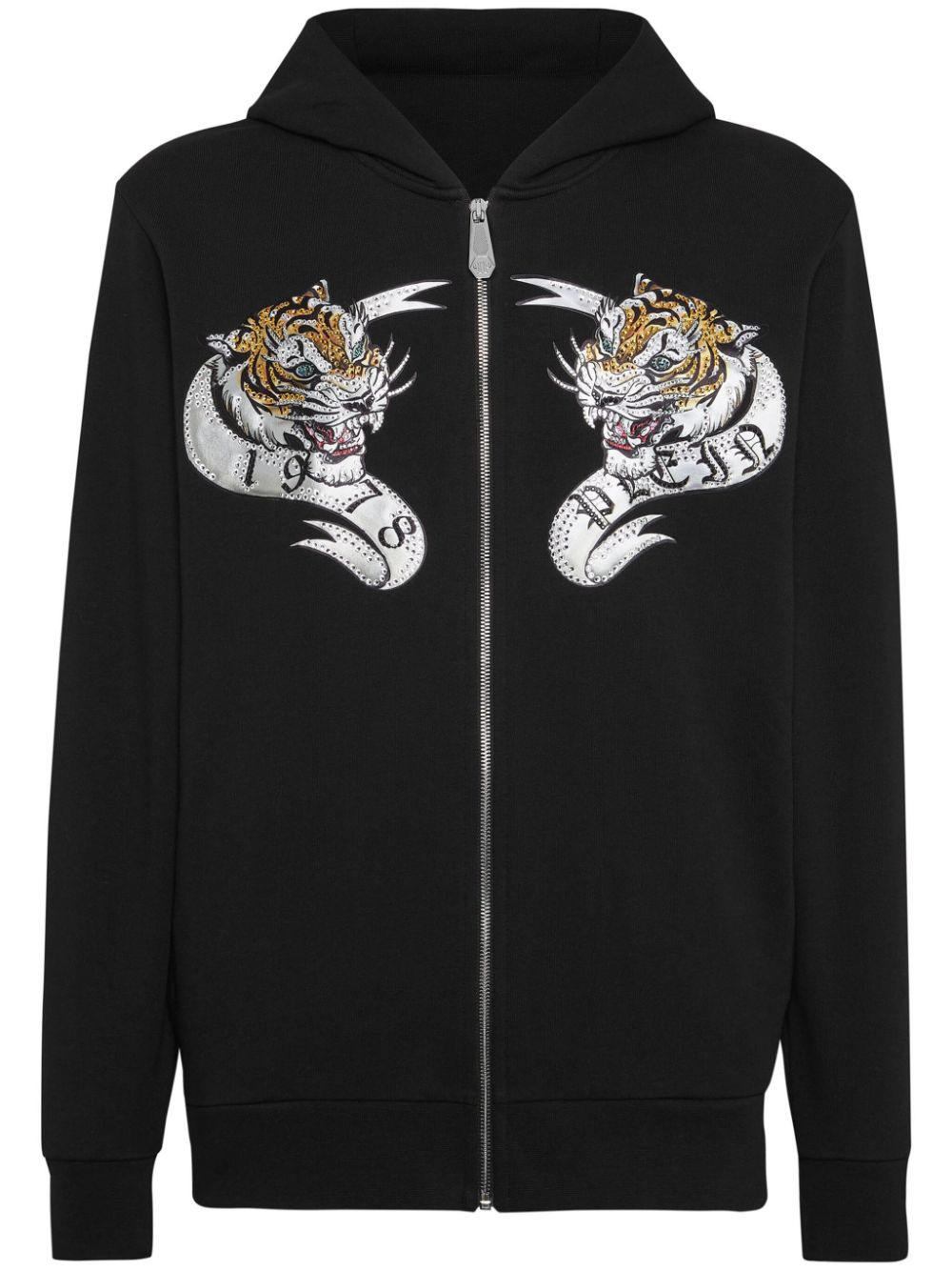 Philipp Plein Kristallverzierter Hoodie mit Tiger-Print - Schwarz von Philipp Plein