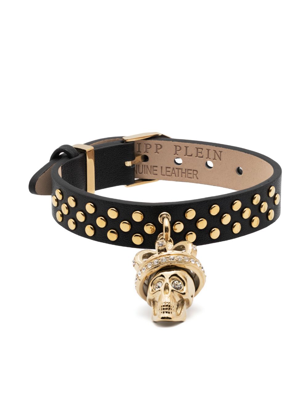 Philipp Plein Lederarmband mit Totenkopfanhänger - Schwarz von Philipp Plein