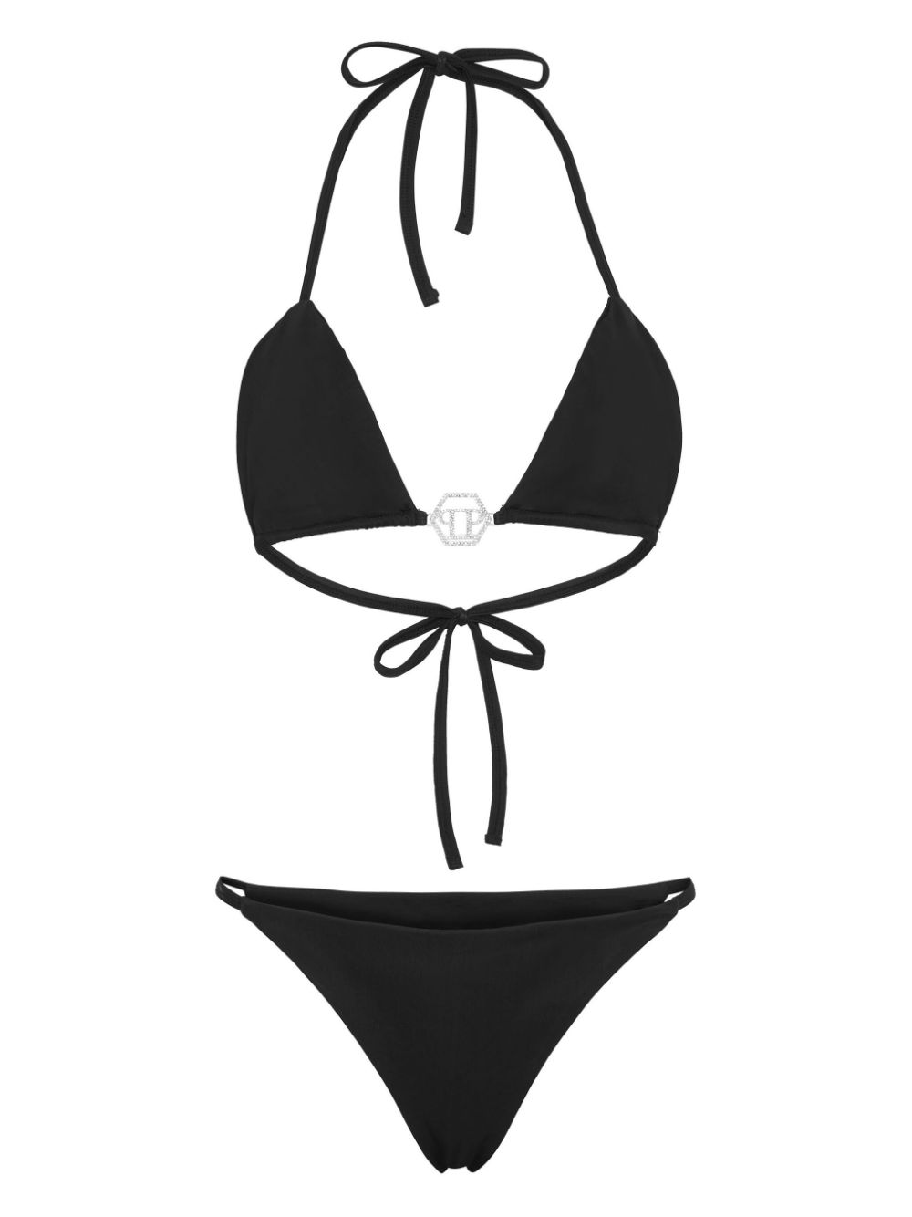 Philipp Plein Triangel-Bikini mit Logo-Schild - Schwarz von Philipp Plein