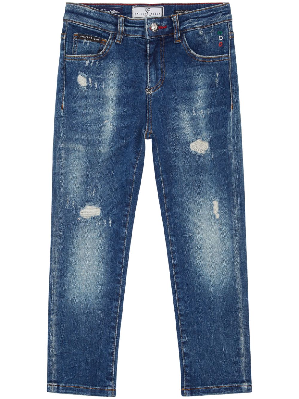 Philipp Plein Straight-Leg-Jeans mit Logo-Applikation - Blau von Philipp Plein