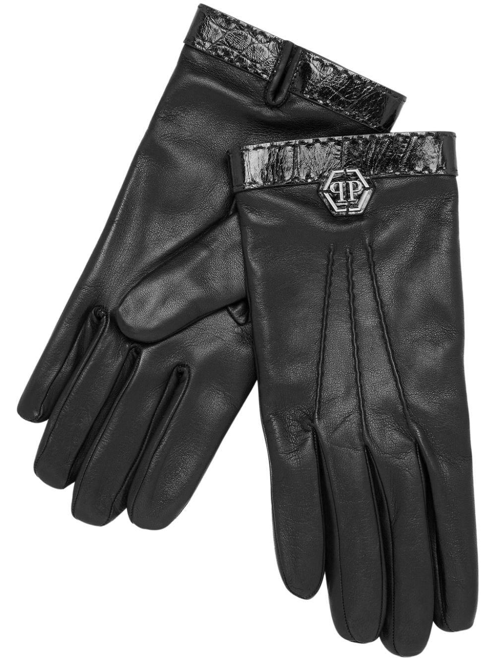 Philipp Plein Lederhandschuhe mit Logo-Patch - Schwarz von Philipp Plein