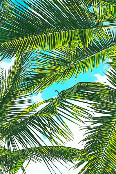 Photocircle Poster / Leinwandbild - Life Under Palm Trees, Colorful Bohemian Beachy von Photocircle