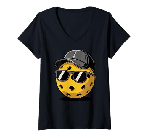 Damen Pickleball Cool Ball Sonnenbrille Shades Sport Herren Damen T-Shirt mit V-Ausschnitt Damen Pickleball Cool Ball Sonnenbrille Shades Sport Herren Damen T-Shirt mit V-Ausschnitt von PickleballAxis1