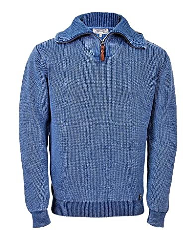 Piece of blue Herren Pullover Troyer 100% Baumwolle exclusiver Strickpullover, Farbe:Sky wash, Größe:M von Piece of blue