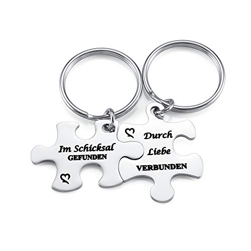 PiercingJak 2er Partner Schlüsselanhänger mit Gravur Puzzle Paar Anhänger Edelstahl Schlüsselbund Schlüsselring Keychain Liebe Freundschaft Geschenke, Im Schicksal GEFUNDEN Durch Liebe VERBUNDEN von PiercingJak