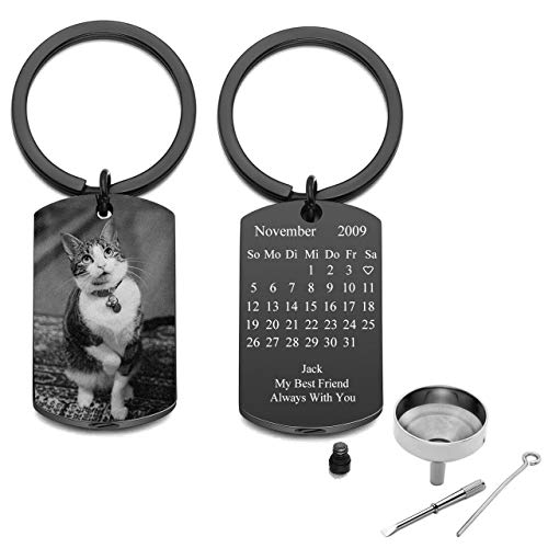 PiercingJak Asche Schlüsselanhänger mit Foto Text Kalender Gravur Edelstahl Urnen Memorial Gedenken Dogtag Anhänger Erinnerungen DIY Schmuck Schwarz von PiercingJak