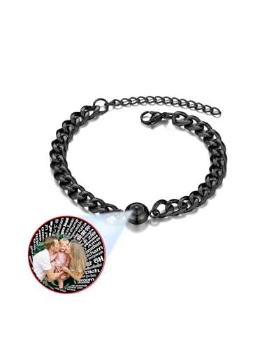 PiercingJak Personalisiertes Armband mit Bild Foto Projektion im Stein Edelstahl Armkette 7mm Breit Panzerkette Armreif Liebe Geschenke für Mann Frauen, Motive 100 Sprachen Ich Liebe Dich von PiercingJak