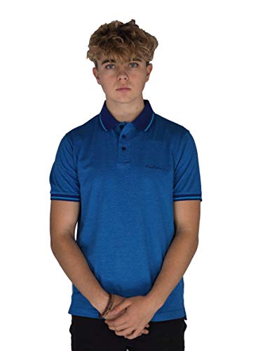 Pierre Cardin Herren 100% Baumwolle Konstruiert Dünnes Gestreiftes Polo mit Unterschrift Stickerei (2XL, Turquoise/Navy) von Pierre Cardin