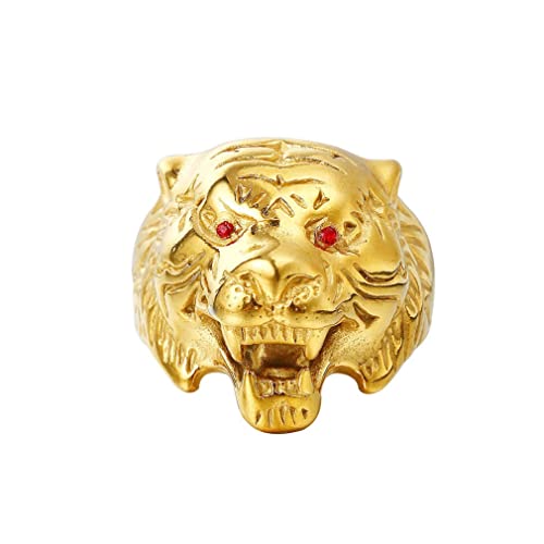 Tiger Ring für Männer, Edelstahl Nordischer Wikinger Tigerkopf Ring, Jahrgang Tiger Schädel Totem Ringe, Goldener Tiger Siegel Amulett Ring, Punk Tier Tiger Schmuck Geschenk für Männer Jungen (19.8) von PikaLF