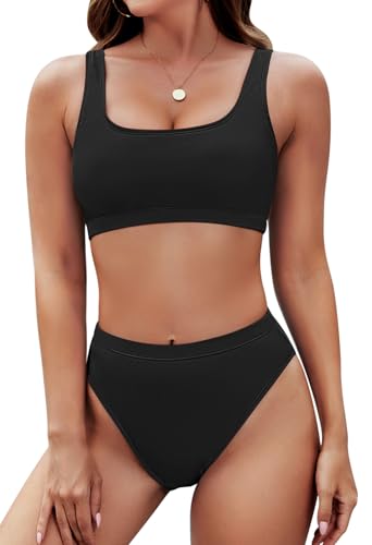 Pink Queen Damen Crop Top Bikini Set Frech 2-Teilig Hohe Taille High Cut Push Up Gepolstert Bademode Strand Schwarz 2XL Pink Queen Damen Crop Top Bikini Set Frech 2-Teilig Hohe Taille High Cut Push Up Gepolstert Bademode Strand Schwarz 2XL von Pink Queen