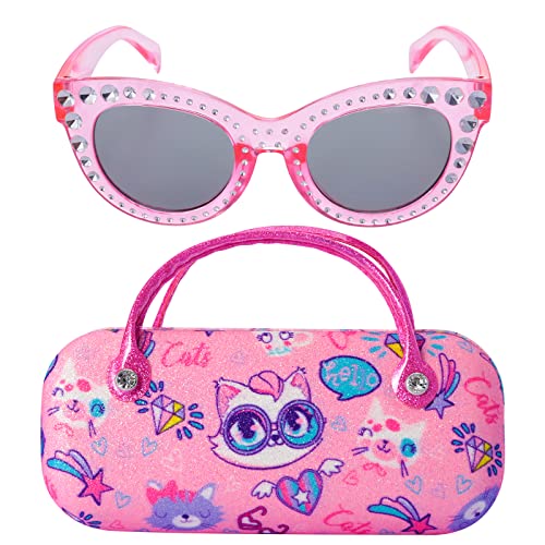 PinkSheep Sonnenbrille für Mädchen, Baby, Kinder, polarisierte Sonnenbrille mit Etui, Einhorn, oval, Katzen, Herz, UV400-Schutz, Rosa/Katze, Small von PinkSheep