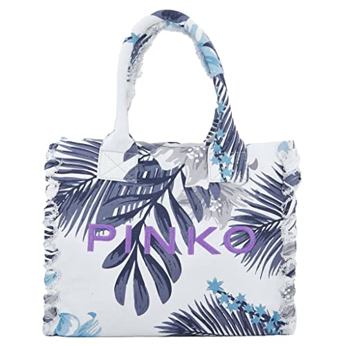 Pinko Damen Beach Shopping Canvas Riciclat Tasche, Ie4_Mult.grau/hellblau von Pinko