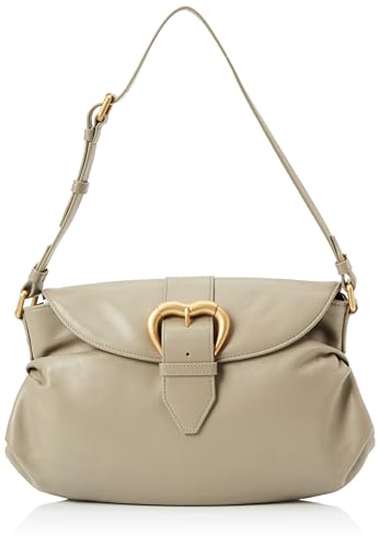 Pinko Damen Jolene Shoulder Classic Kalbsleder Crystal Tasche, I68m_Beige/Nussbaum-Schokolade Gold von Pinko