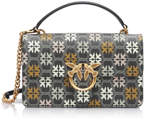 Pinko Damen Love One Classic Light Cl PVC Logo Print Tasche, Zm7q_Schwarz/Braun/Weiß.Antike Go von Pinko