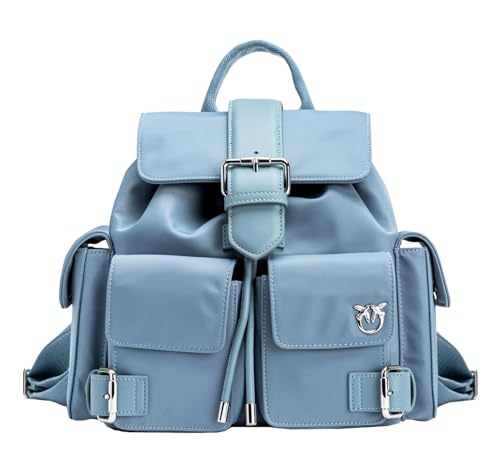 Pinko Damen Pocket Backpack Recycled Material Rucksack, F1nn_cool Blue-Shiny Nickel von Pinko